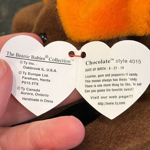 Chocolate the Moose Beanie Babies Vintage TY 1993 with Original Tags. NWT - Picture 8 of 10